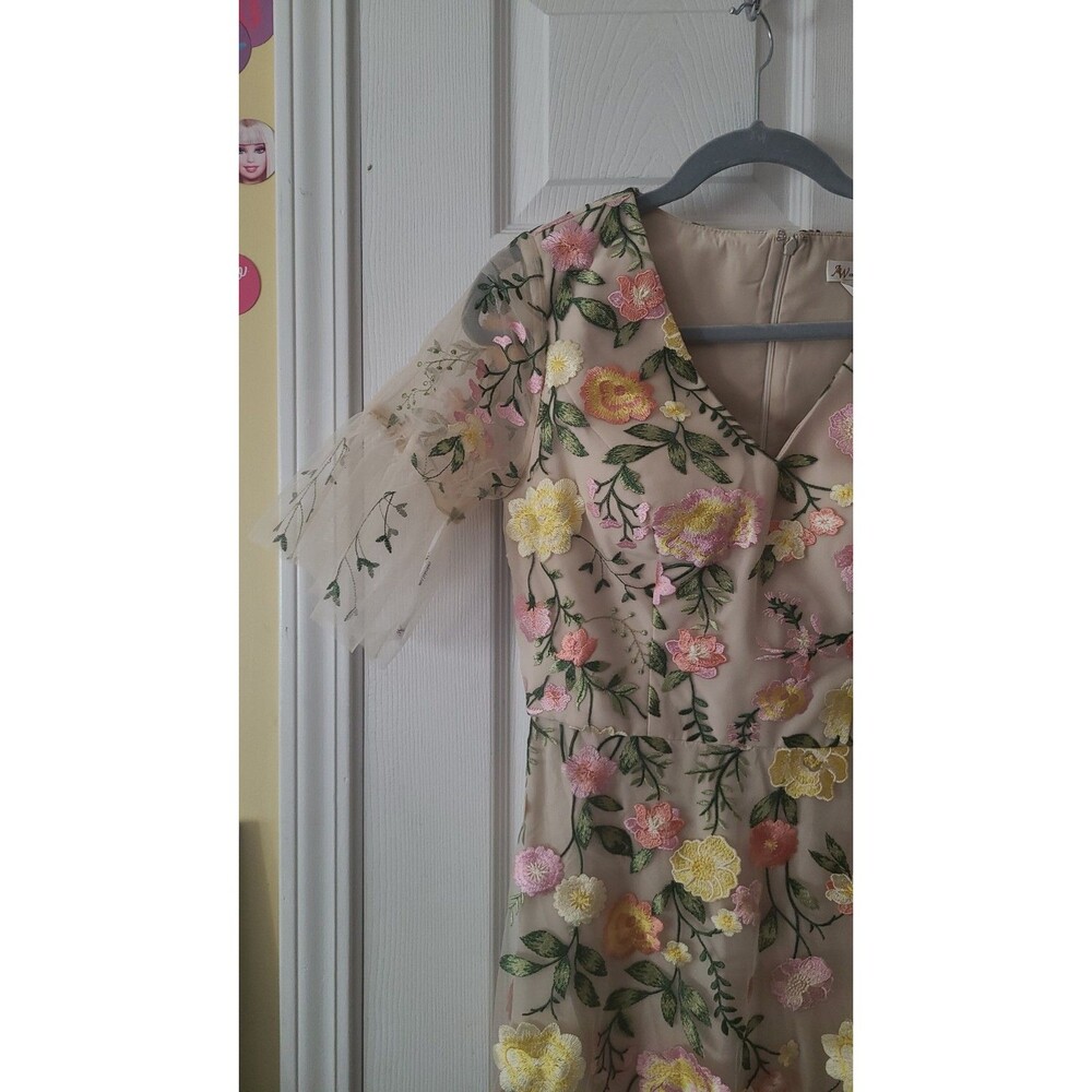 New Bridal Carole Formal Prom Dress Size 4 Beige Floral Embroidered Tulle Maxi - Picture 7 of 15